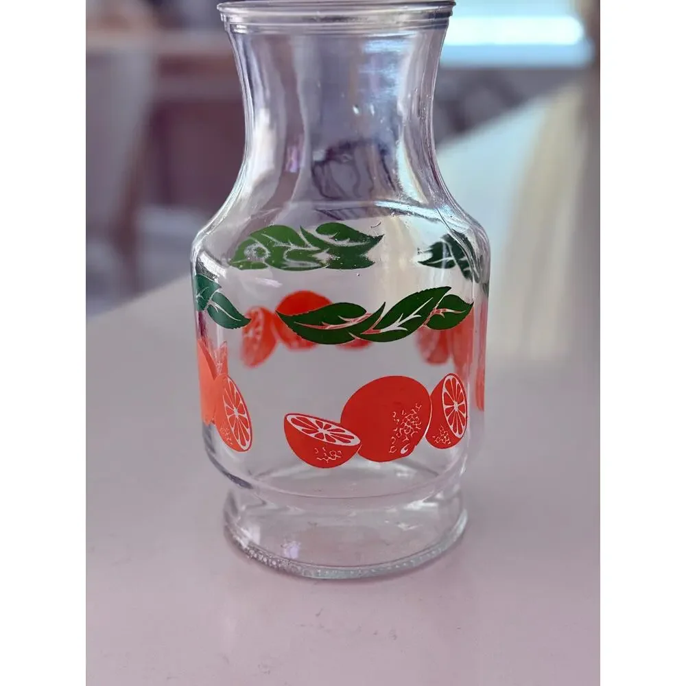 Vintage Anchor Hocking Orange Juice Carafe, Citrus Slice Glass Pitcher